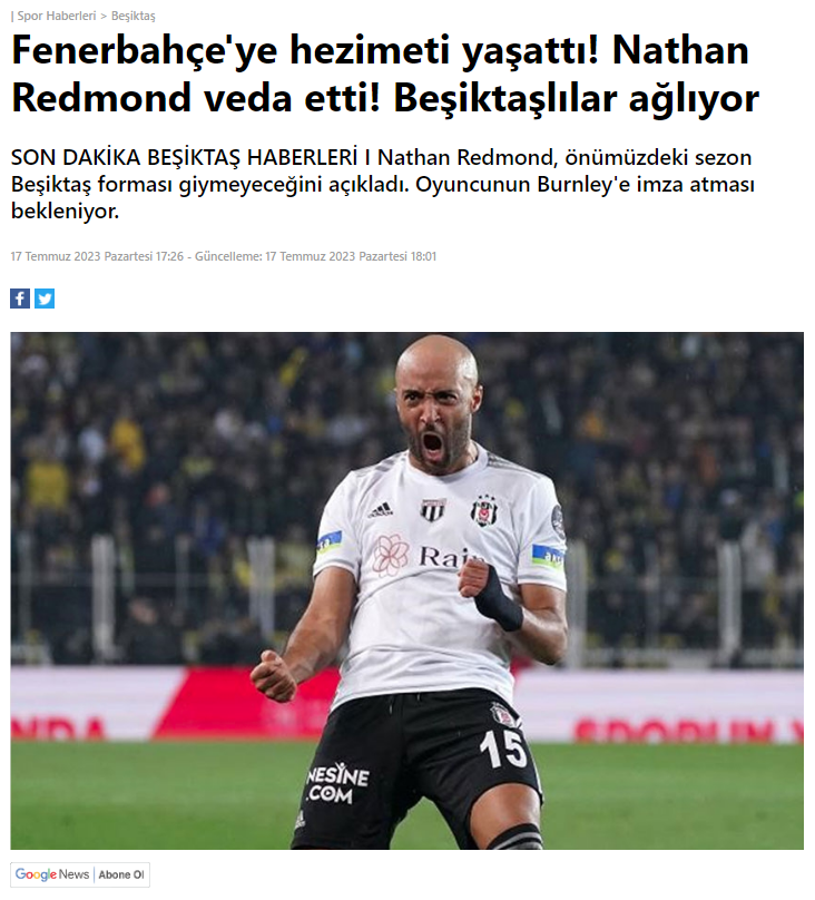 Após passagem pelo Besiktas, Redmond está de volta à Premier League :: ogol .com.br