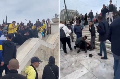 İşte İsrailli erkekliği! 10'larcası 'Özgür Filistin' diyen Yunan taraftara saldırdı